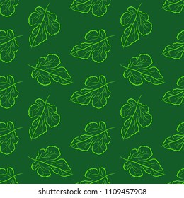 Leaves of mulberry - green seamless background in hand-drawn style usable as backdrop, wallpaper, print for textile or wrapping paper