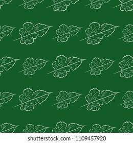 Leaves of mulberry - seamless green and white background in hand-drawn style usable as backdrop, wallpaper, print for textile or wrapping paper