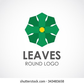 Leaves of natural round abstract vector and logo design or template ecology business icon of company identity symbol concept