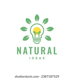 leaves nature idea creative bulb lamp colorful modern logo design vector icon illustration