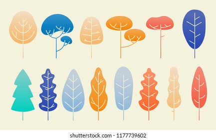 Leaves and nature plans flat design templates. Vector isolated set of autumn tree leaf, or fall plant twigs for nature flat illustration elements