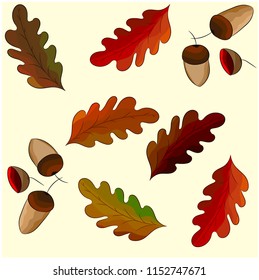 leaves of oak and acorn, Seamless pattern