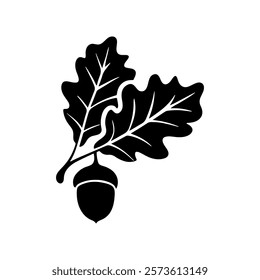 Leaves oak branch with acorn silhouette icon vector illustration design on white background.