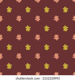 Leaves oak engraved seamless pattern. Retro background botanical with forest foliage in hand drawn style. Vector repeated color design texture for print, fabric, wrapping, wallpaper, tissue.