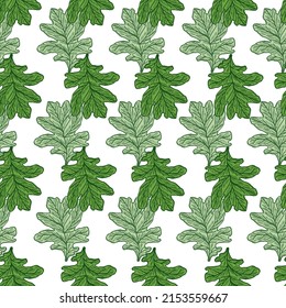 Leaves oak engraved seamless pattern. Retro background botanical with forest foliage in hand drawn style. Vector repeated color design texture for print, fabric, wrapping, wallpaper, tissue.