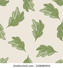 Leaves of oak seamless pattern. Hand drawn natural background . Repeated texture in doodle style for fabric, wrapping paper, wallpaper, tissue. Vector illustration.