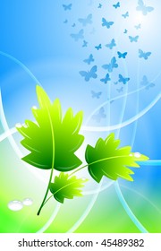 Leaves on Abstract Light Streak Background Original Vector Illustration EPS10