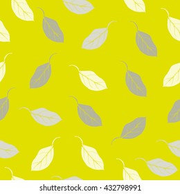 The leaves on the background of lemon-colored. Seamless patterns. Seamless texture. Vector.