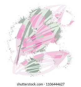 Leaves on a background with watercolor blobs