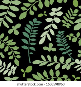 
Leaves on black background .Design for print, textile, fabric, fashion, interior, wrapping paper.Vector seamless illustration.