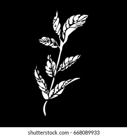 Leaves on black background vector illustration. Doodle style. Design icon, print, logo, poster, symbol, decor, textile, paper, card. 