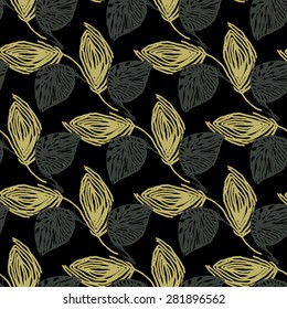  The leaves on a black background.Textile seamless composition.