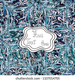 Leaves on a blue, gray and neutral colors. Seamless Vector illustration. Hand drawn sketches leaves doodle background.