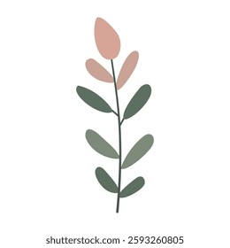 Leaves on a branch, colored. Cute illustration, vector, color, simple. Cartoon, flat. Isolated on white background