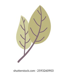 Leaves on a branch, colored. Cute illustration, vector, color, simple. Cartoon, flat. Isolated on white background