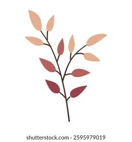 Leaves on a branch, colored. Cute illustration, vector, color, simple. Cartoon, flat. Isolated on white background
