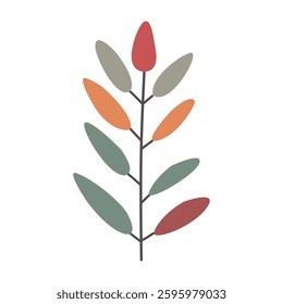 Leaves on a branch, colored. Cute illustration, vector, color, simple. Cartoon, flat. Isolated on white background