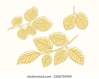 leaves on branches. rustic style. vector. nature. autumn. gold
