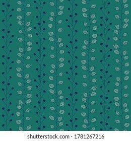 Leaves on branches stripes pattern with a green background