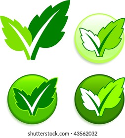 Leaves on Buttons Original Vector Illustration Green Nature Concept