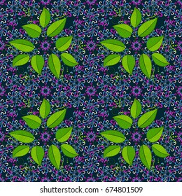 Leaves on colorful background. Vector illustration. Cute floral elements. Seamless.