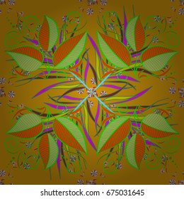 Leaves on colorful background. Vector floral pattern in doodle style with leaves. Gentle, spring floral background.