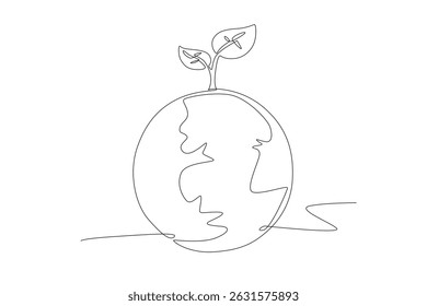 Leaves on the ground. World environment day concept one-line drawing