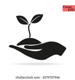 Leaves on hand icon in trendy flat style isolated on white background. Symbol for your web site design, logo, app, UI. Vector illustration, EPS 10