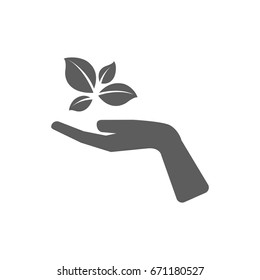 Leaves on hand icon in trendy flat style isolated on white background. Symbol for your web site design, logo, app, UI. Vector illustration, EPS