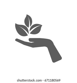 Leaves on hand icon in trendy flat style isolated on white background. Symbol for your web site design, logo, app, UI. Vector illustration, EPS