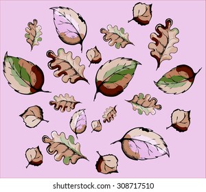leaves on lilac background 