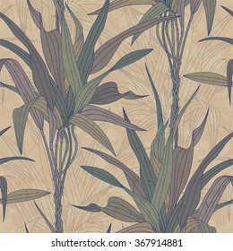 leaves on a old paper background in seamless pattern
