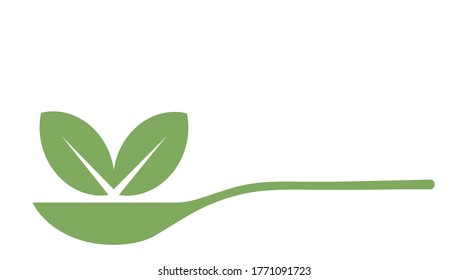 
Leaves on a spoon. Microgreen. Silhouette composition on a white background. There is a place for text. Design element. Vector illustration.