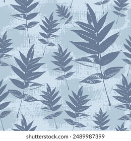 Leaves on texture background seamless pattern. Summer elegant botanical design for home textiles, interiors, linens, cotton fabric, wrapping 