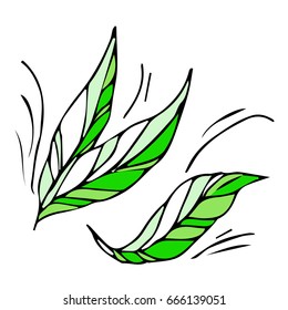 Leaves on white background vector illustration. Doodle style. Design icon, print, logo, poster, symbol, decor, textile, paper, card. 