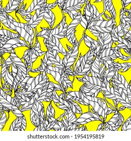leaves on wooden twigs vector seamless pattern white yellow
