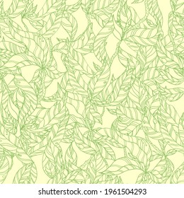 leaves on wooden twigs vector seamless pattern light