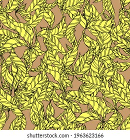 leaves on wooden twigs vector seamless pattern yellow 