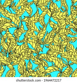 leaves on wooden twigs vector seamless pattern white