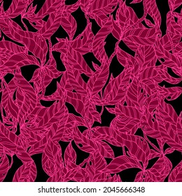 leaves on wooden twigs vector seamless pattern white