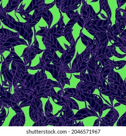 leaves on wooden twigs vector seamless pattern white