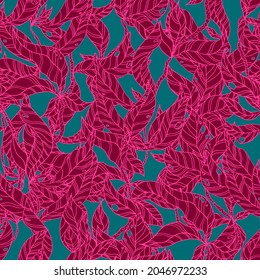 leaves on wooden twigs vector seamless pattern white