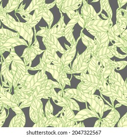 leaves on wooden twigs vector seamless pattern white