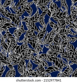leaves on wooden twigs vector seamless pattern white