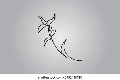 Leaves One Line Drawing. Continuous Line of Simple Flower Illustration. 