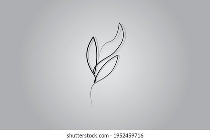 Leaves One Line Drawing. Continuous Line of Simple Flower Illustration. 