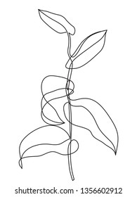 Leaves one line drawing. Hand drawn modern minimalistic design for creative logo, icon or emblem.