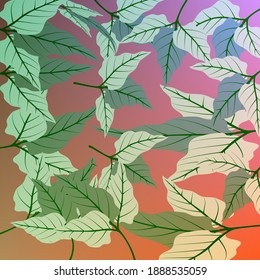 Hojas con fondo de malla de gradiente morado de color naranja