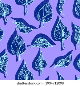 hojas con ornamentos y rayas.Hojas de contorno de patrón sin costura vectorial con sombra de contraste