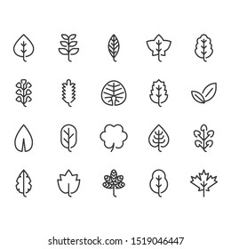 Leaves in outline icon set.Vector illustration